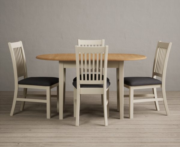 Extending Warwick Oak and Cream Painted Dining Table with 4 Linen Warwick Chairs