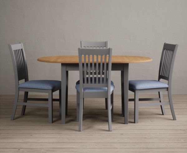 Extending Warwick Oak and Light Grey Painted Dining Table with 4 Light Grey Warwick Chairs