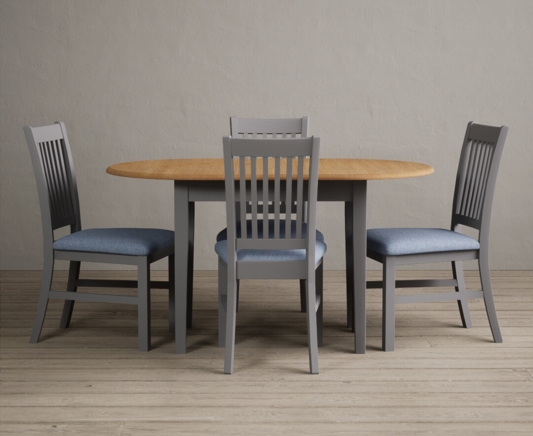 Extending Warwick Oak and Light Grey Painted Dining Table with 4 Light Grey Warwick Chairs Extending Warwick Oak and Light Grey Painted Dining Table with 4 Light Grey Warwick Chairs