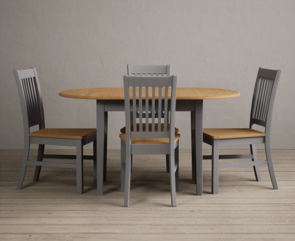 Extending Warwick Oak and Light Grey Painted Dining Table with 4 Linen Warwick Chairs