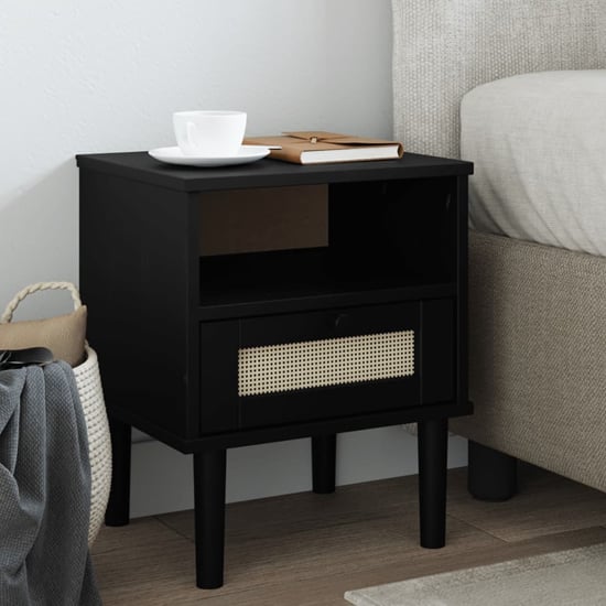 Fenland Wooden Bedside Cabinet With 1 Door In Black