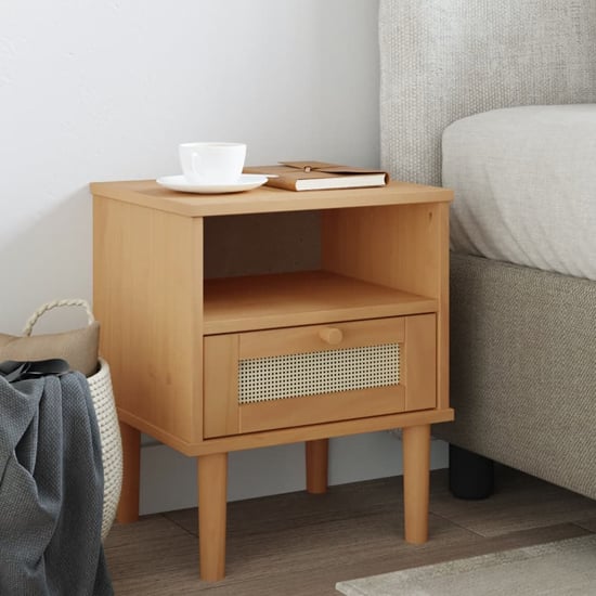 Fenland Wooden Bedside Cabinet With 1 Door In Brown