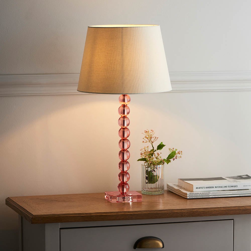 Adelie Ivory Linen Shade Table Lamp With Blush Crystal Base Adelie Ivory Linen Shade Table Lamp With Blush Crystal Base