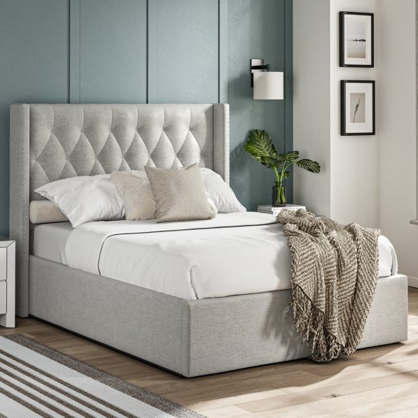 Arvada Fabric Storage Ottoman Double Bed In Grey