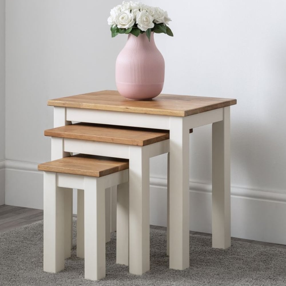 Calliope Wooden Nest Of 3 Tables In Ivory and Oak Calliope Wooden Nest Of 3 Tables In Ivory and Oak