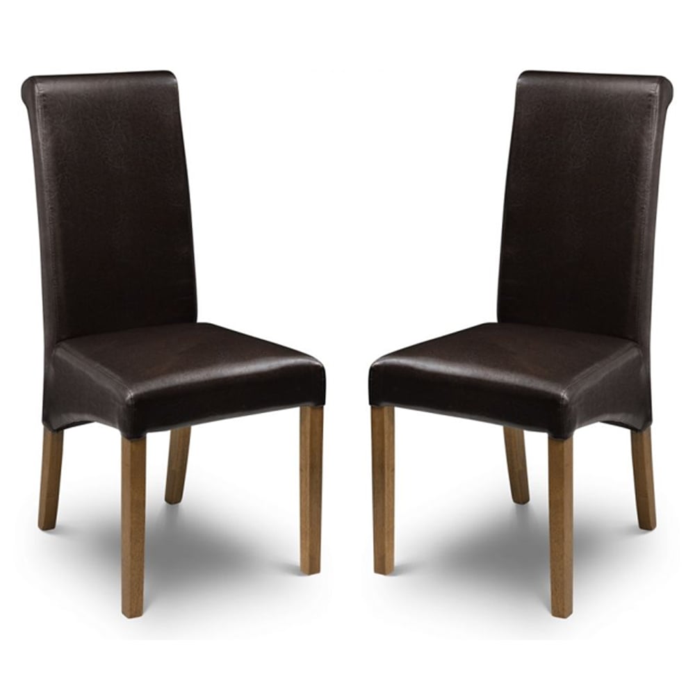Cary Brown Faux Leather Dining Chairs In Pair Cary Brown Faux Leather Dining Chairs In Pair