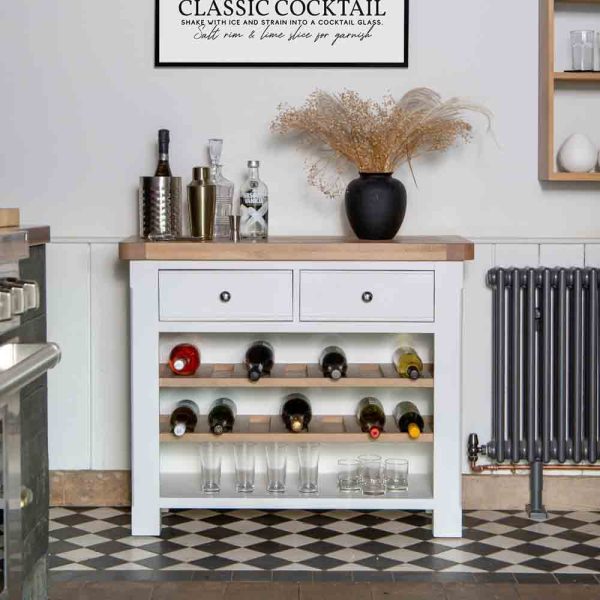Celina Wooden Wine Rack With 2 Drawers In Oak And White