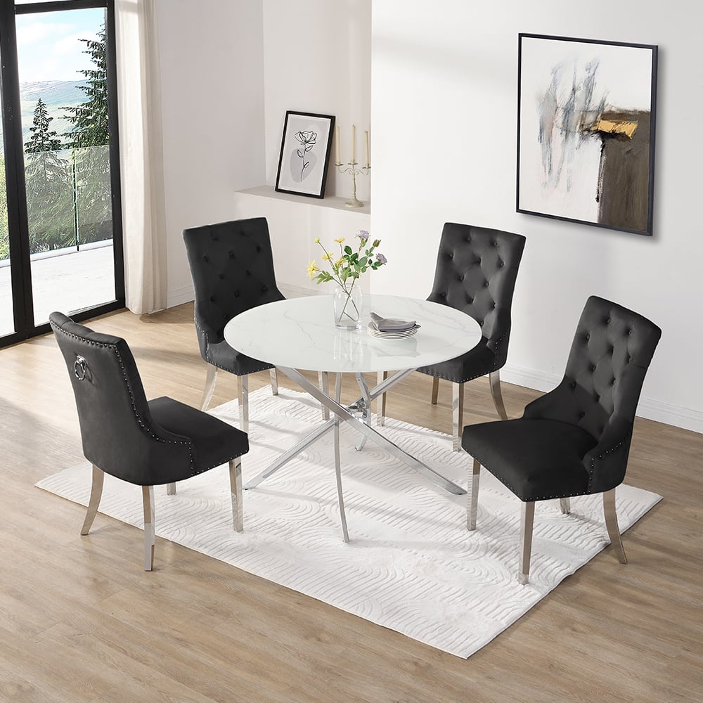 Daytona Round Diva Glass Dining Table 4 Imperial Black Chairs Daytona Round Diva Glass Dining Table 4 Imperial Black Chairs