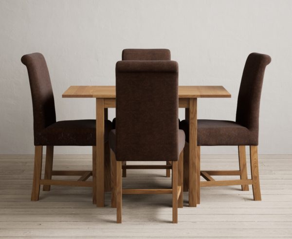 Extending York 70cm Solid Oak Drop Leaf Dining Table with 2 Grey Chairs