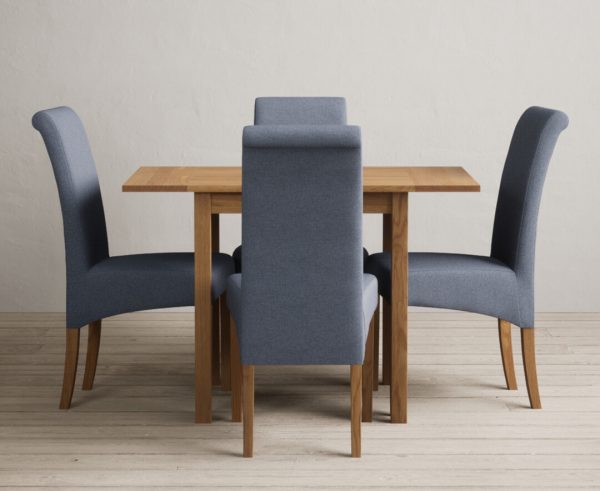Extending York 70cm Solid Oak Drop Leaf Dining Table with 4 Brown Chairs
