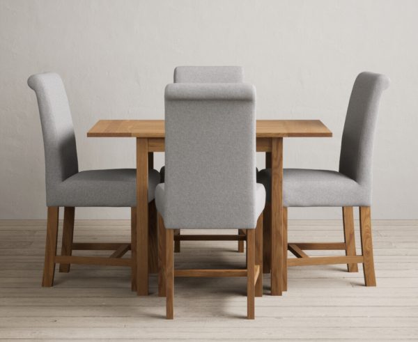 Extending York 70cm Solid Oak Drop Leaf Dining Table with 4 Grey Chairs