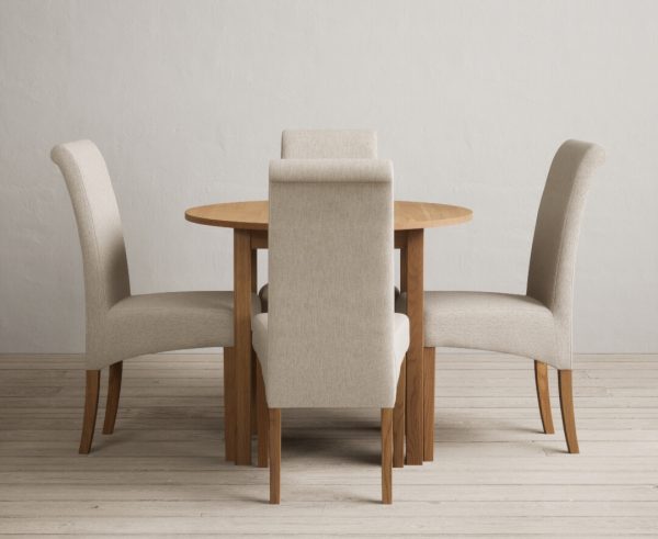 Extending York 90cm Solid Oak Dining Table with 4 Grey Chairs