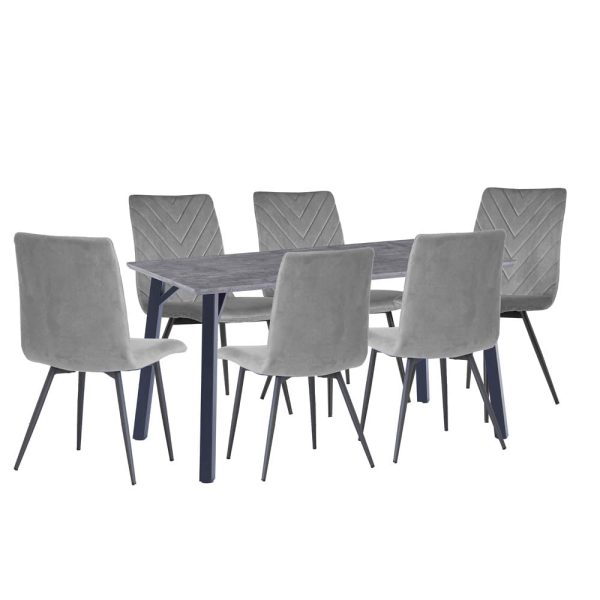 Frisco Concrete Effect Dining Table Large With 6 Grey Chairs