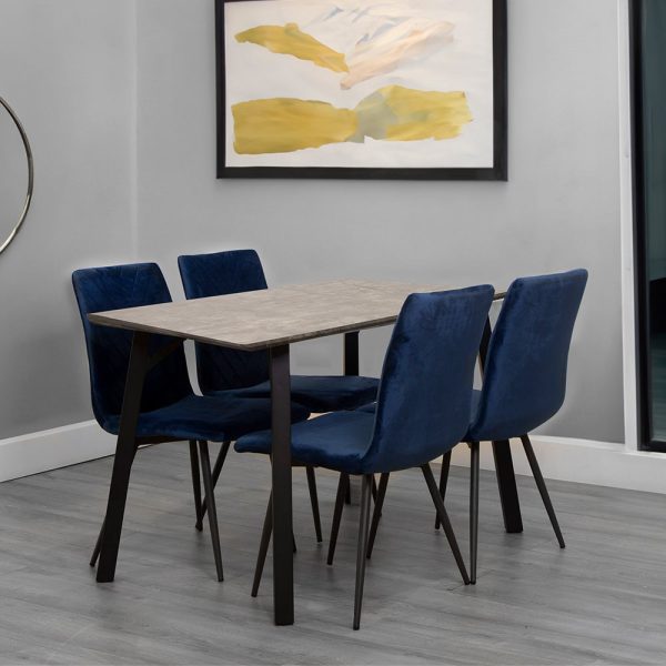 Frisco Concrete Effect Dining Table Small With 4 Blue Chairs