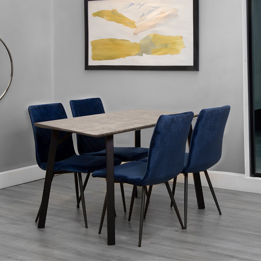 Frisco Concrete Effect Dining Table Small With 4 Blue Chairs Frisco Concrete Effect Dining Table Small With 4 Blue Chairs