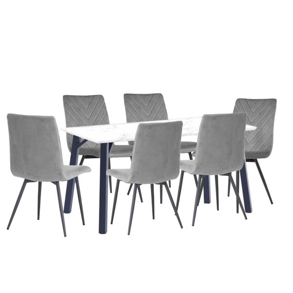 Frisco Marble Effect Dining Table Large With 6 Grey Chairs