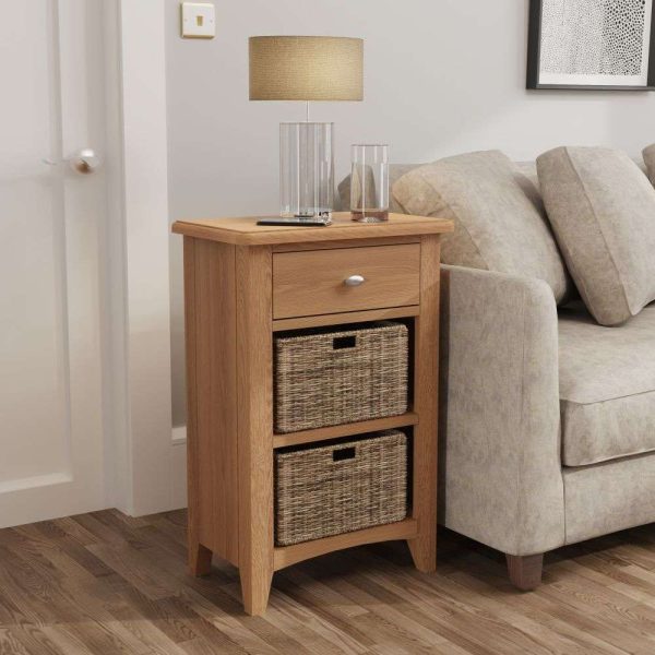 Gilford Wooden Lamp Table With 2 Basket In Light Oak