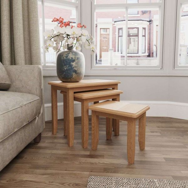 Gilford Wooden Nest Of 3 Tables In Light Oak