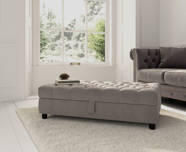 Grey Velvet Storage Footstool