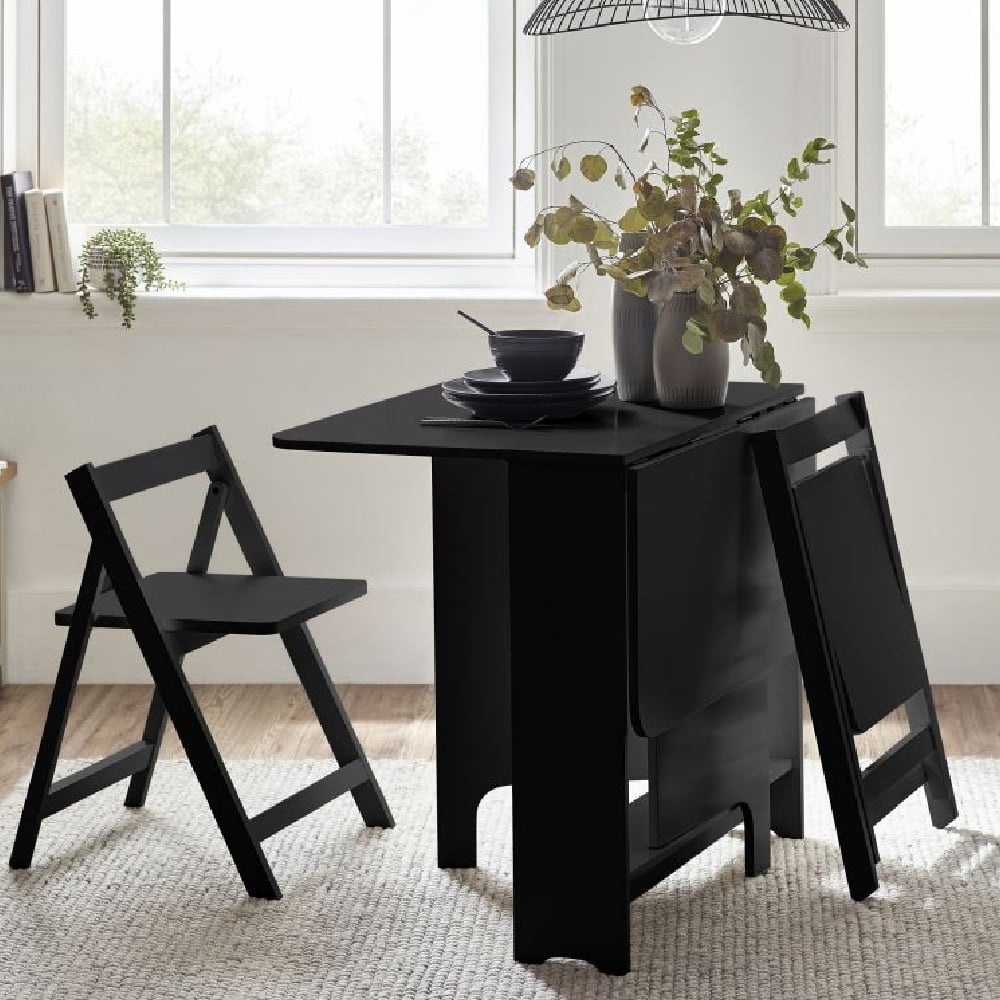 Gutersloh Wooden Gateleg Dining Table With 2 Chairs In Black Gutersloh Wooden Gateleg Dining Table With 2 Chairs In Black
