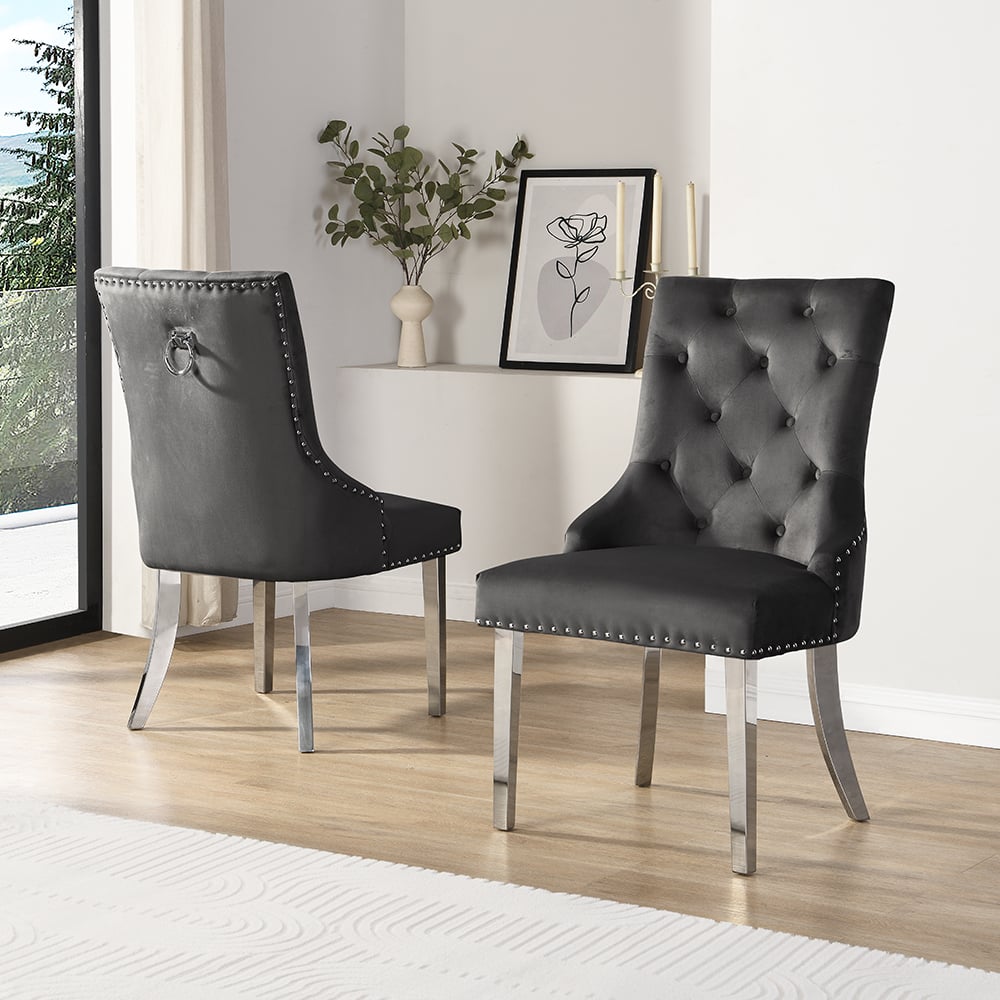 Imperial Black Velvet Button Back Dining Chairs In Pair Imperial Black Velvet Button Back Dining Chairs In Pair