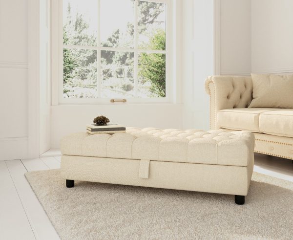 Ivory Fabric Storage Footstool