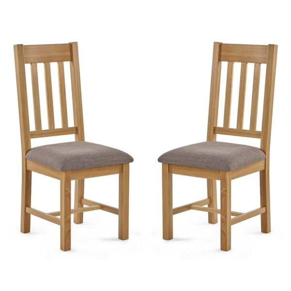 Macon Oak Wooden Dining Chairs With Grey Fabric Seat In Pair