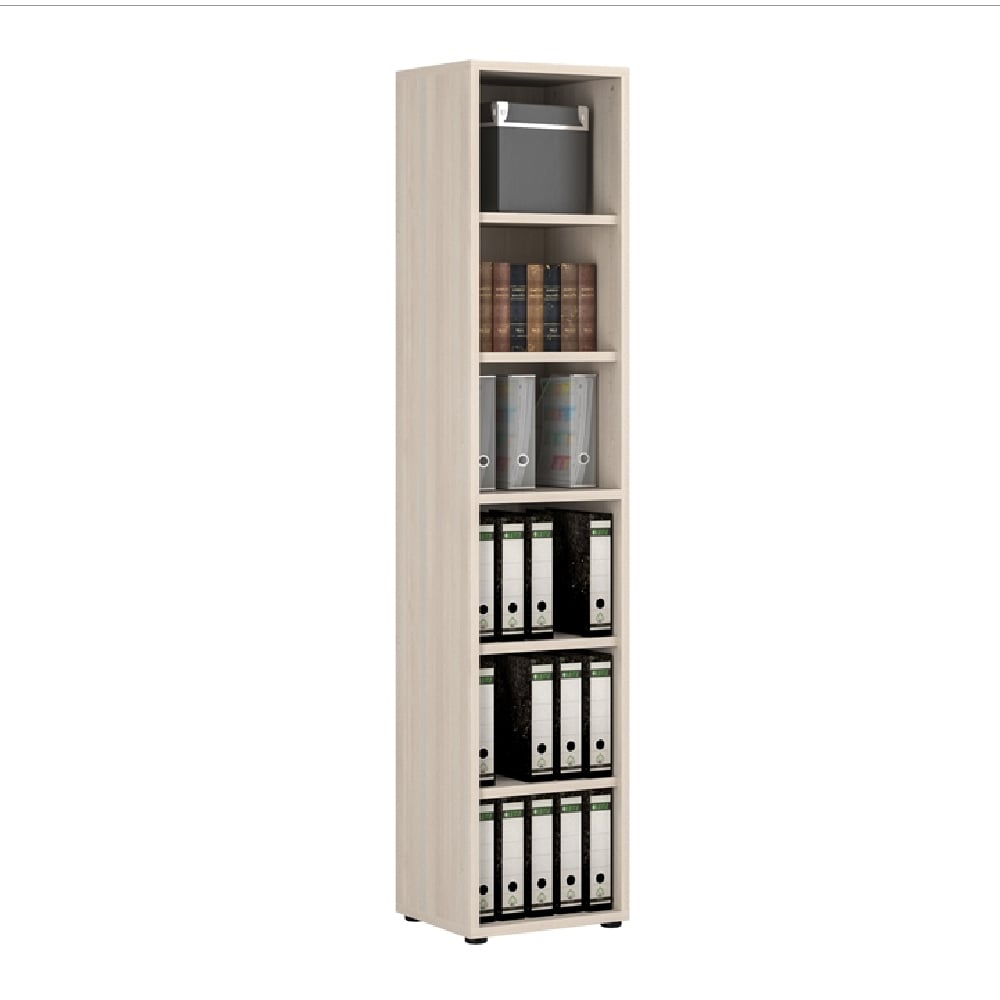 Macon Wooden Bookcase Narrow With 6 Shelves In Warm Mapple Macon Wooden Bookcase Narrow With 6 Shelves In Warm Mapple