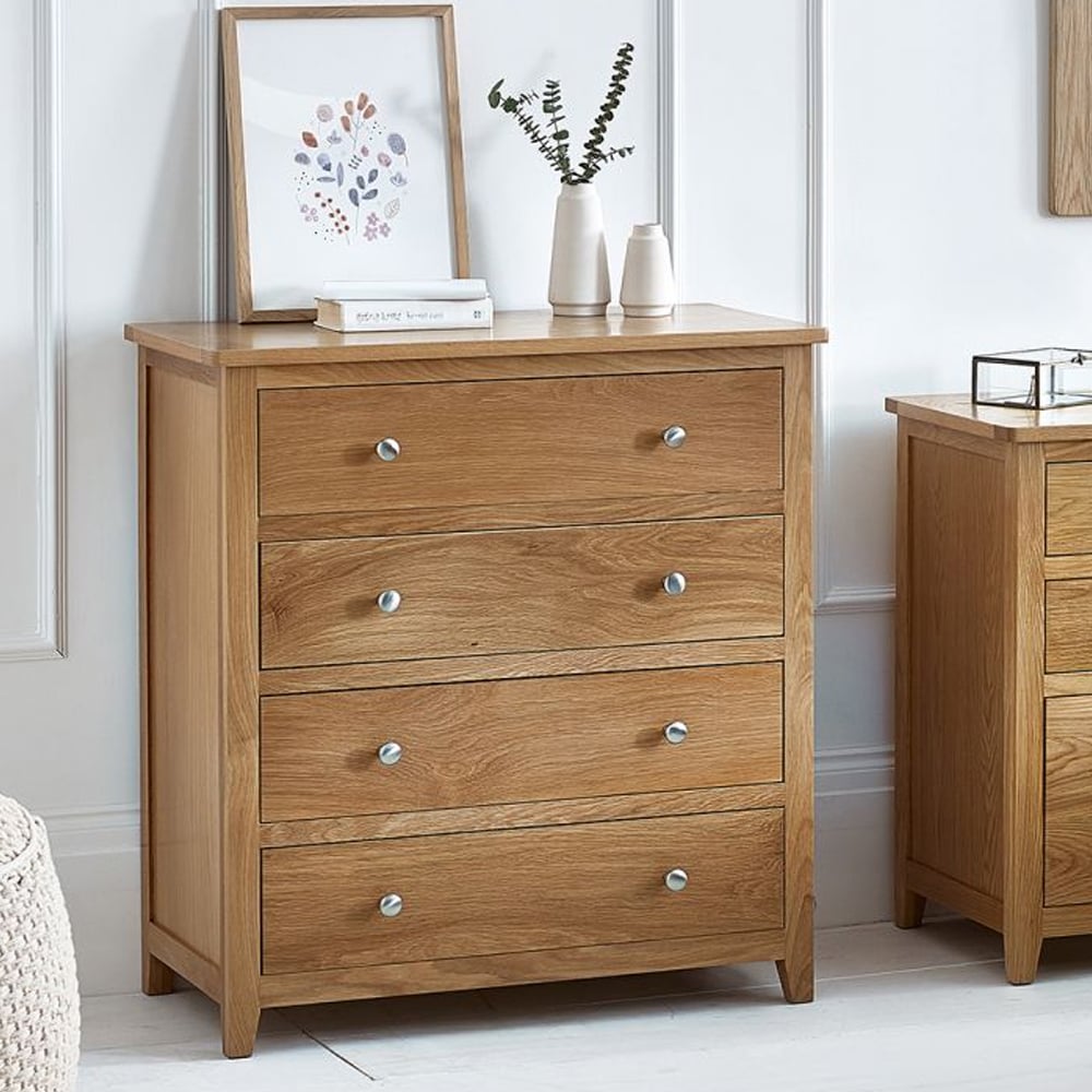 Macon Wooden Chest Of 4 Drawers In Oak Macon Wooden Chest Of 4 Drawers In Oak
