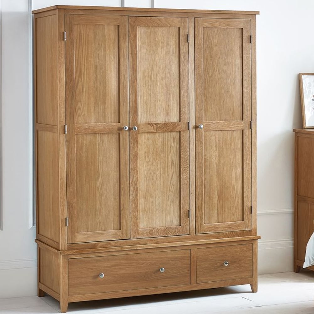 Macon Wooden Wardrobe With 3 Doors 2 Drawer In Oak Macon Wooden Wardrobe With 3 Doors 2 Drawer In Oak