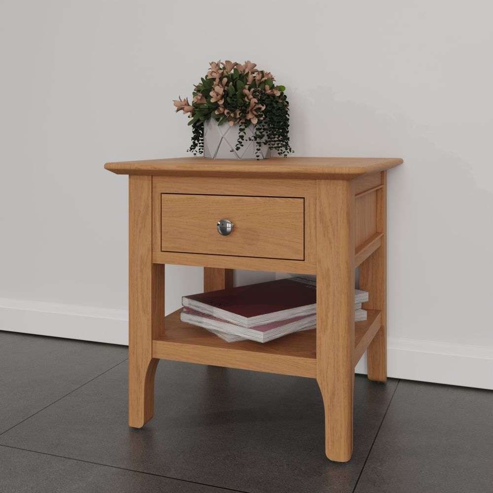 Nassau Wooden Lamp Table With 1 Drawer In Natural Oak Nassau Wooden Lamp Table With 1 Drawer In Natural Oak