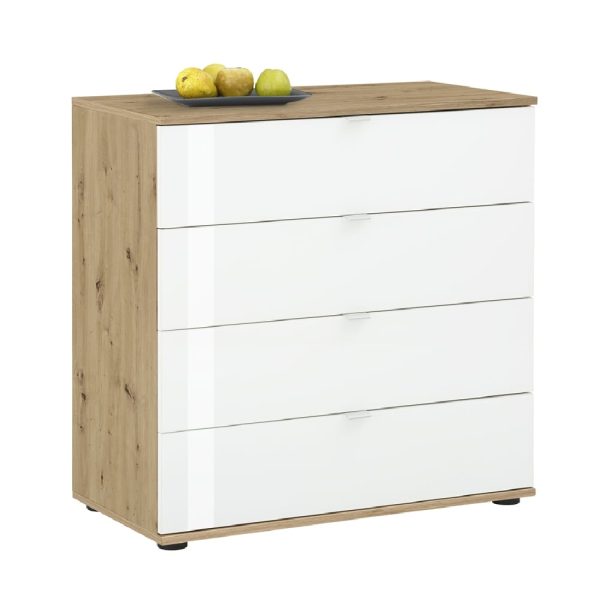 Palmer Wooden Chest Of 4 Drawers With White Glass Fronts In Pine