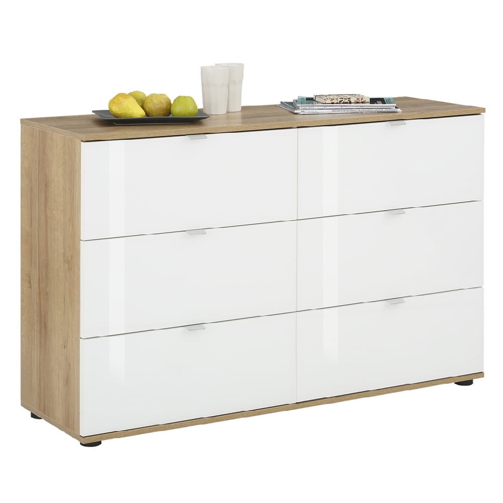 Palmer Wooden Chest Of 6 Drawers With White Glass Fronts In Pine Palmer Wooden Chest Of 6 Drawers With White Glass Fronts In Pine