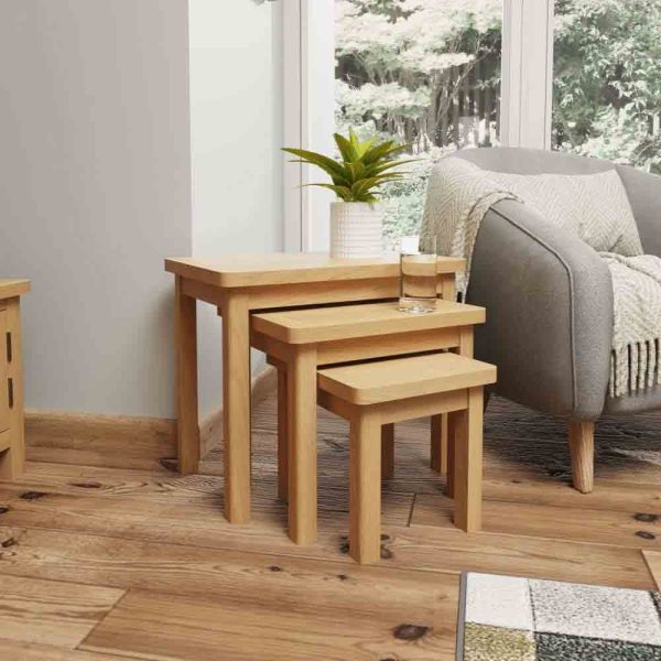 Rosemont Wooden Nest Of 3 Tables In Rustic Oak