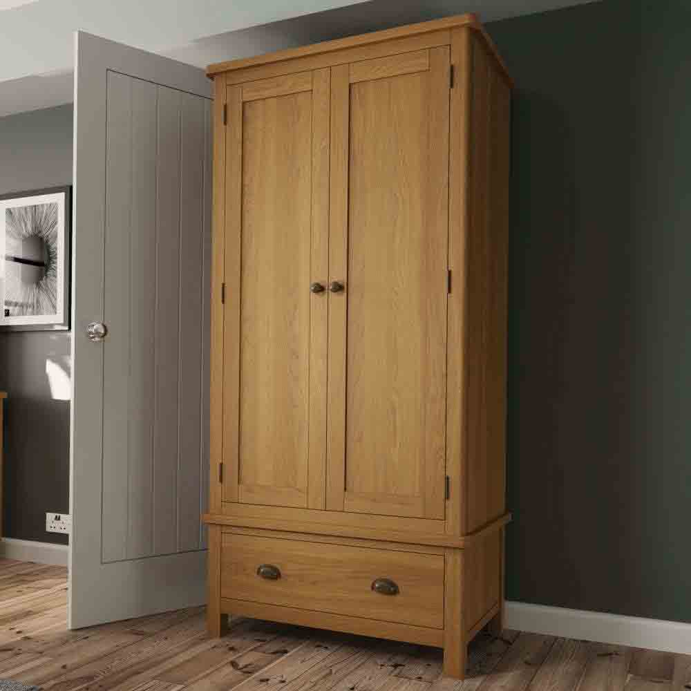 Rosemont Wooden Wardrobe With 2 Doors 1 Drawer In Rustic Oak Rosemont Wooden Wardrobe With 2 Doors 1 Drawer In Rustic Oak