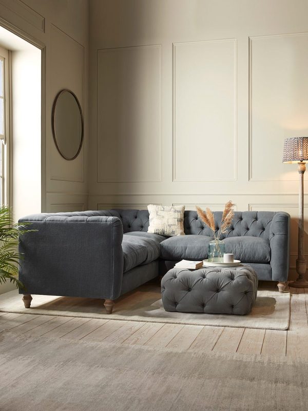 Sarnia Corner Sofa - Slate Blue Herringbone
