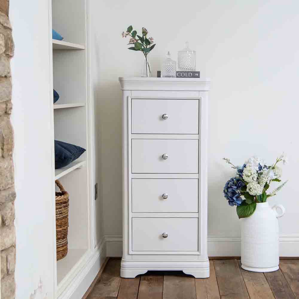 Sarnia Wooden Chest Of 4 Drawers Narrow In White Sarnia Wooden Chest Of 4 Drawers Narrow In White