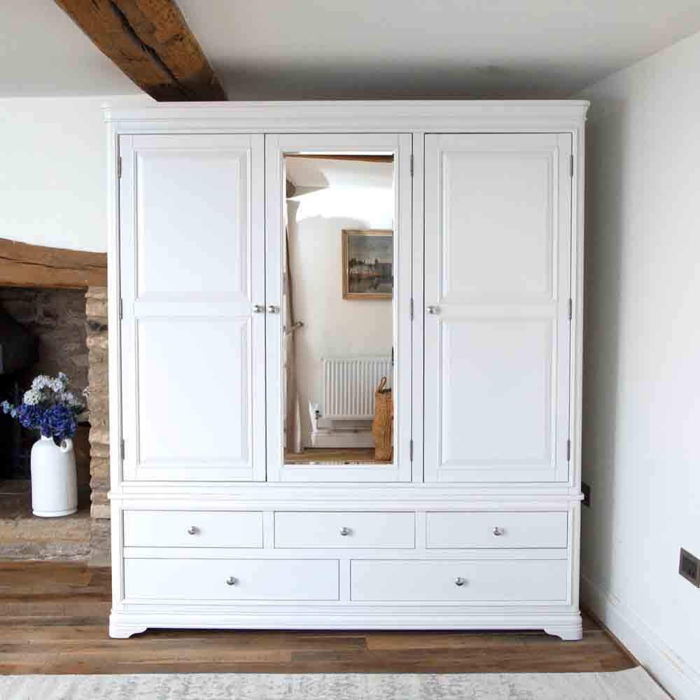 Sarnia Wooden Wardrobe With 3 Doors 5 Drawers In White Sarnia Wooden Wardrobe With 3 Doors 5 Drawers In White