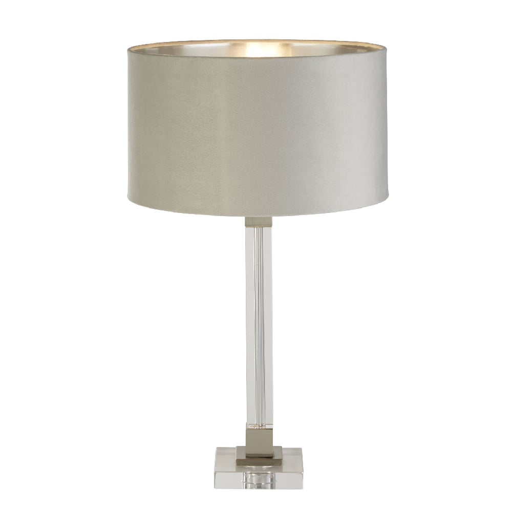 Scarborough Grey Velvet Shade Table Lamp In Crystal Base Scarborough Grey Velvet Shade Table Lamp In Crystal Base