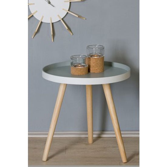 Teatime Round Side Table in Grey With White Border Teatime Round Side Table in Grey With White Border