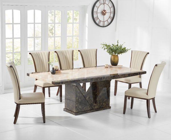 Tenore 220cm Extra Large Marble Effect Dining Table with 12 Brown Alpine Chairs
