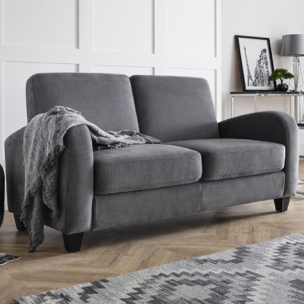 Varali Fabric 3 Seater Sofa With Black Legs In Dusk Grey Varali Fabric 3 Seater Sofa With Black Legs In Dusk Grey