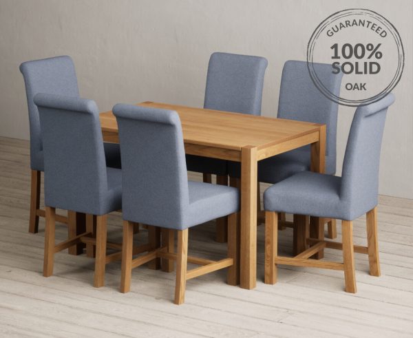 York 120cm Solid Oak Dining Table with 6 Charcoal Grey Chairs
