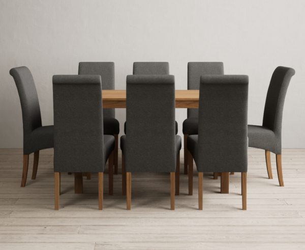 York 120cm Solid Oak Dining Table with 6 Charcoal Grey Scroll Back Chairs