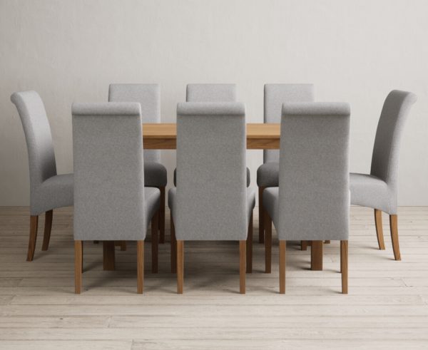 York 120cm Solid Oak Dining Table with 6 Charcoal Grey Scroll Back Chairs