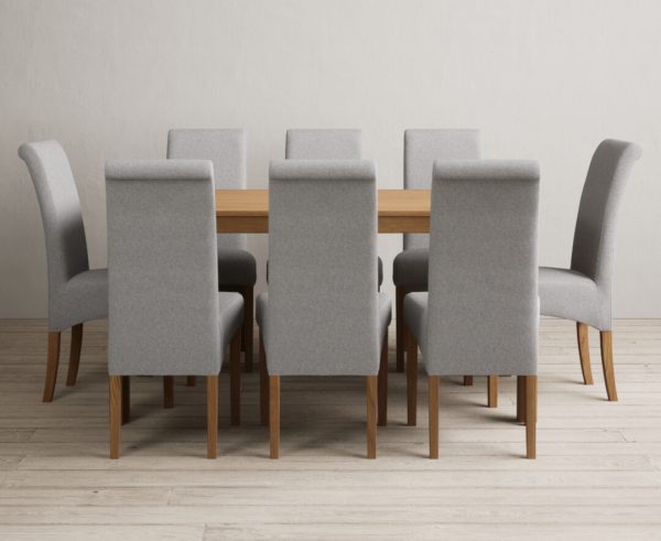 York 150cm Solid Oak Dining Table with 6 Charcoal Grey Scroll Back Chairs