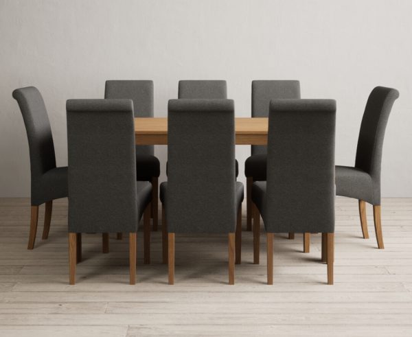 York 150cm Solid Oak Dining Table with 8 Blue Chairs