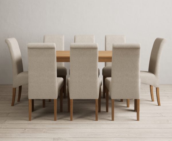York 150cm Solid Oak Dining Table with 8 Blue Chairs
