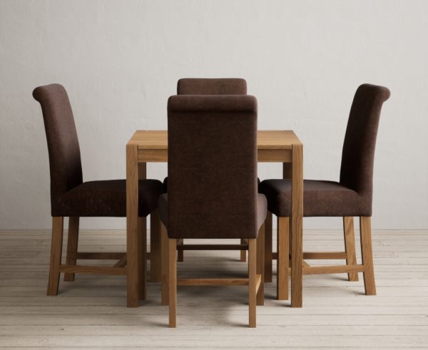 York 80cm Solid Oak Dining Table with 2 Blue Chairs