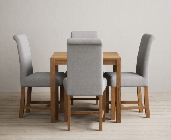 York 80cm Solid Oak Dining Table with 4 Blue Chairs